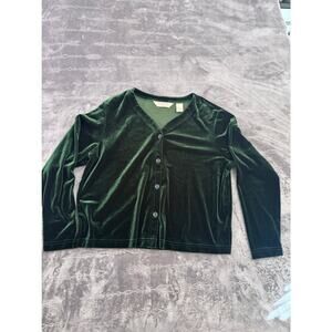 Women's Bechamel Cardigan, Petite Large, Dark Green Velvety